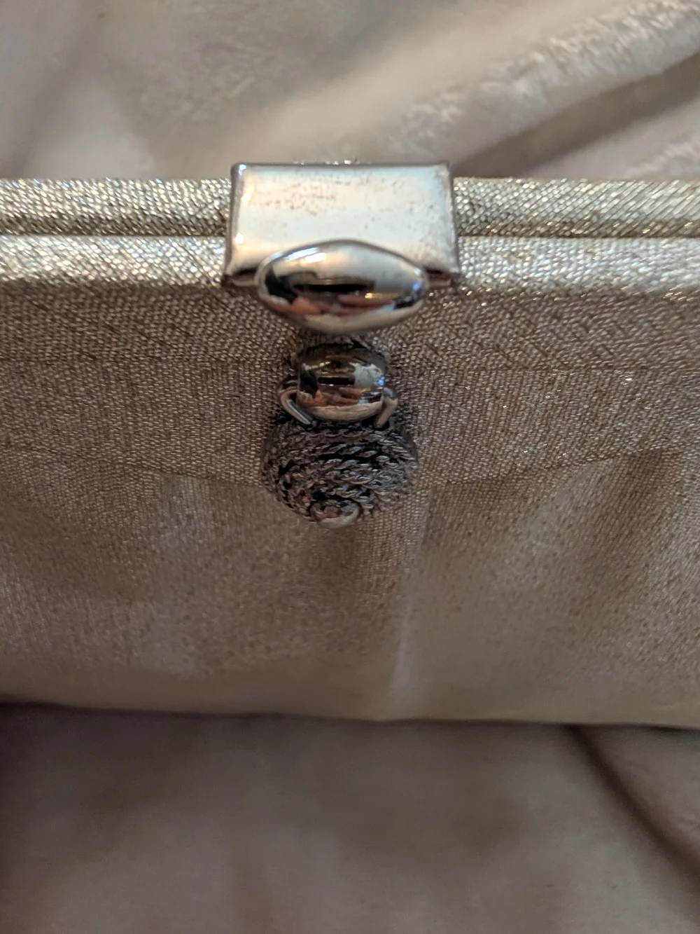 Vintage 1960s After Five Silver Lamé Evening Bag Clasp Mid Century Satin Lining